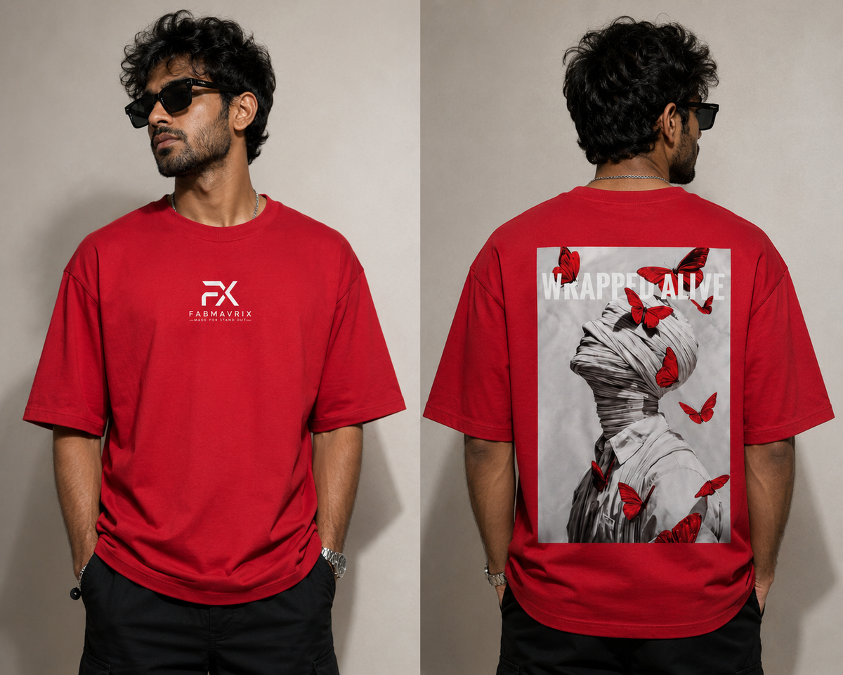 Wrapped Alive Oversized T-Shirt – Red | FABMAVRIX