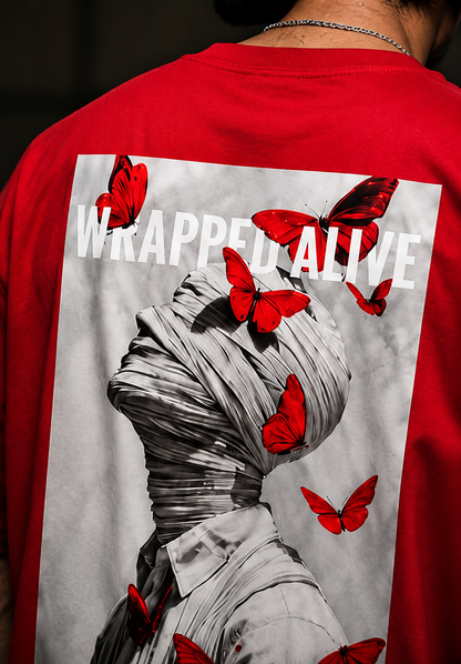 Wrapped Alive Oversized T-Shirt – Red | FABMAVRIX
